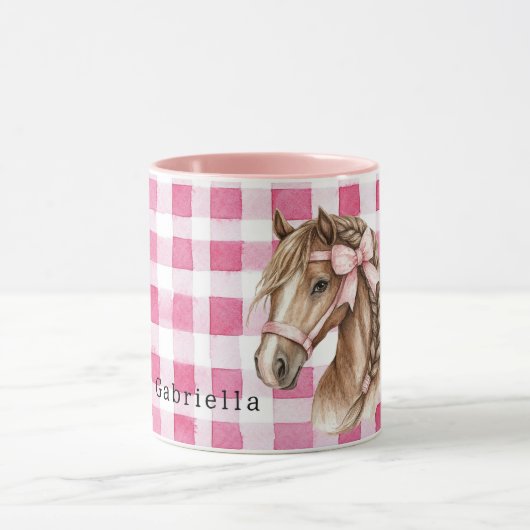 Roze Strepen Paard Boog Mok (Midden)