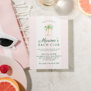 Roze Strepen Palm Beach Bach Club Bruidsdouche Kaart