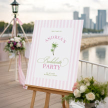 Roze Strepen Palmboom Vrijgezellenfeest Welkomstbo