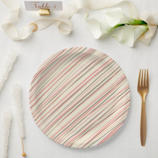 Roze strepen papieren bordje (Huwelijk)