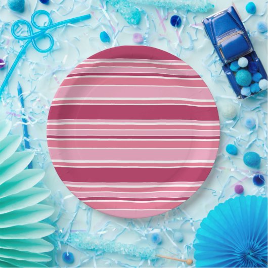 Roze strepen papieren bordje (Feest)