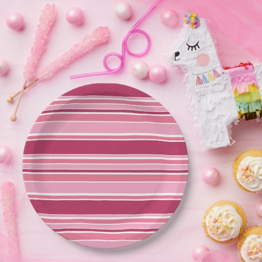 Roze strepen papieren bordje (Feest)