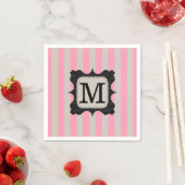 Roze Strepen Patroon Zwart Custom Monogram Servet (Insitu)