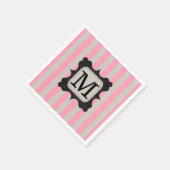 Roze Strepen Patroon Zwart Custom Monogram Servet (Hoek)