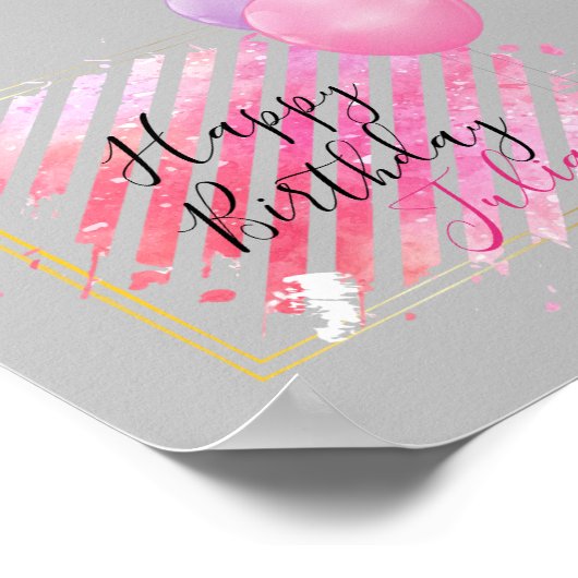 Roze strepen Penseelstreken en ballonnen verven Poster (Hoek)