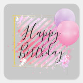 Roze strepen Penseelstreken en ballonnen verven Vierkante Sticker (Voorkant)