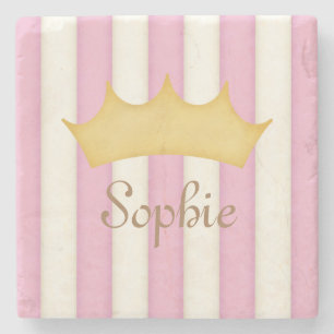 Roze Strepen Persoonlijke Naam Prinses Kroon Stenen Onderzetter