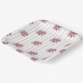 Roze strepen pioenroos hydrangea baby's adem bloem papieren bordje (Gebogen)