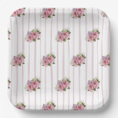 Roze strepen pioenroos hydrangea baby's adem bloem papieren bordje (Voorkant)