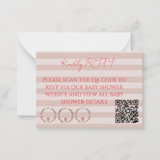 Roze Strepen QR Code RSVP Notitiekaartje