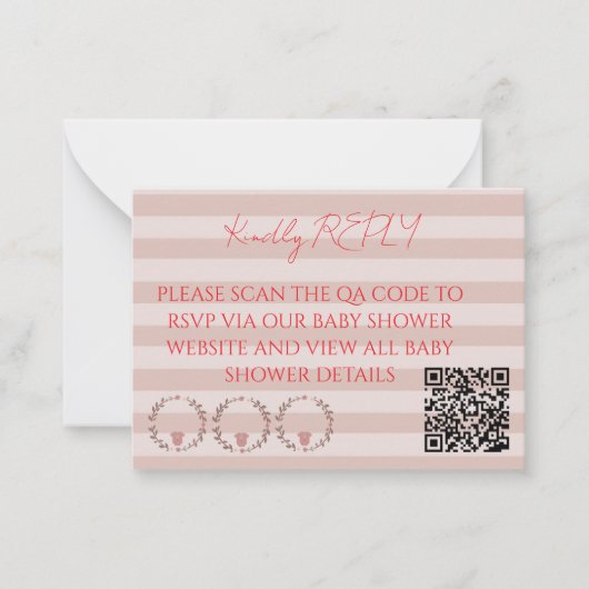 Roze Strepen QR Code RSVP Notitiekaartje (Voorkant)