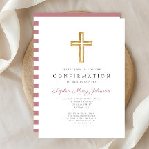 Roze Strepen Religieus Kruis Meisje Confirmatie