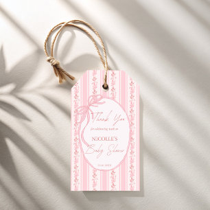 Roze strepen retro strik elegante baby shower favo cadeaulabel