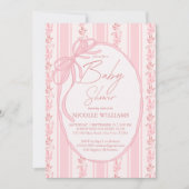 Roze strepen retro strik rand elegante baby shower kaart (Voorkant)