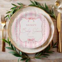Roze strepen retro strik rand elegante baby shower