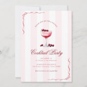 Roze Strepen & Rode Bogen Vakantie Cocktail Party Kaart (Voorkant)