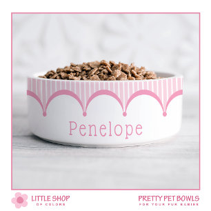 Roze Strepen Scalloped Edge  Pet Voerbakje