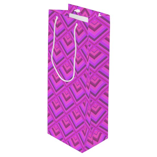 Roze strepen schaalpatroon wijn cadeautas (Voorkant Gekanteld)