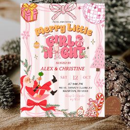 Roze Strepen Schattig Retro Kerst Meisjes Nacht Ui Kaart