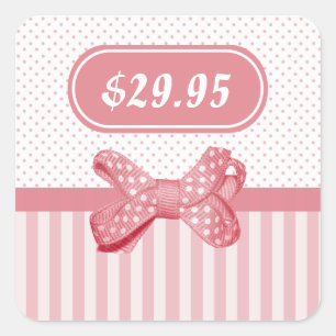 Roze Strepen Schattige Polka Dot Bow Prijs Label