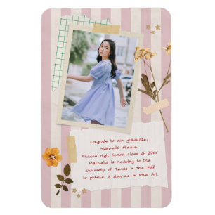 Roze Strepen Scrapbook Stijl Afstudeerfoto Magneet