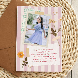 Roze Strepen Scrapbook Stijl Afstuderen Foto Aankondiging