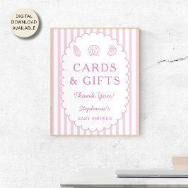 Roze Strepen Shell Baby Shower Kaarten en Cadeaus Poster