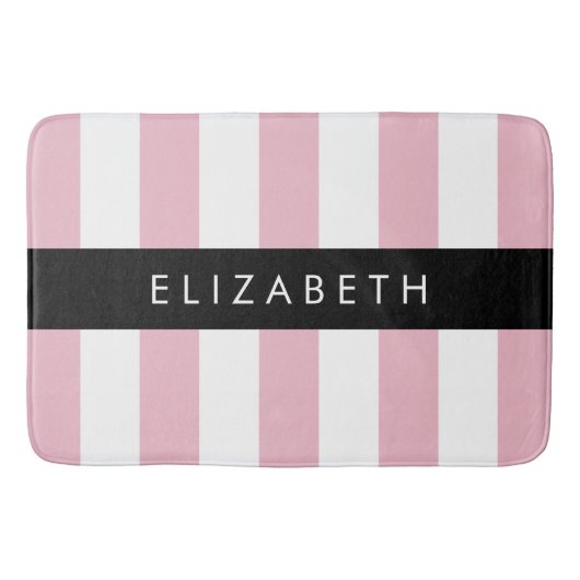 Roze strepen, streeppatroon, lijnen, Jouw naam Badmat (Voorkant)