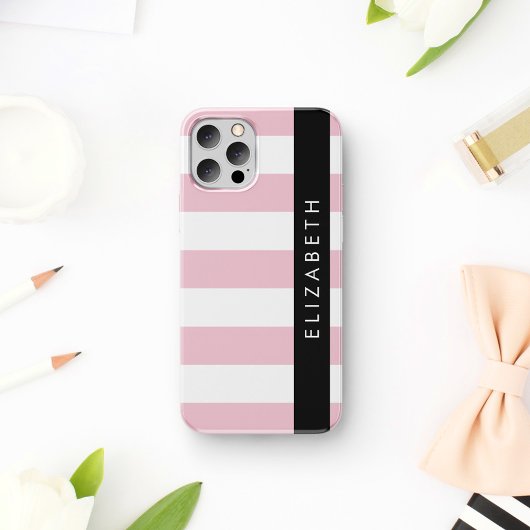 Roze strepen, streeppatroon, lijnen, Jouw naam Case-Mate iPhone Case