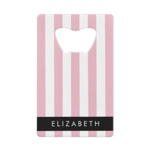 Roze strepen, streeppatroon, lijnen, Jouw naam Creditkaart Flessenopener