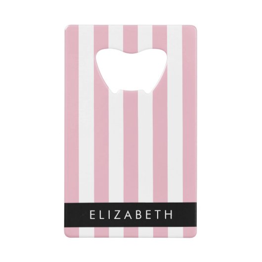 Roze strepen, streeppatroon, lijnen, Jouw naam Creditkaart Flessenopener (Voorkant)