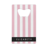 Roze strepen, streeppatroon, lijnen, Jouw naam Creditkaart Flessenopener (Achterkant)