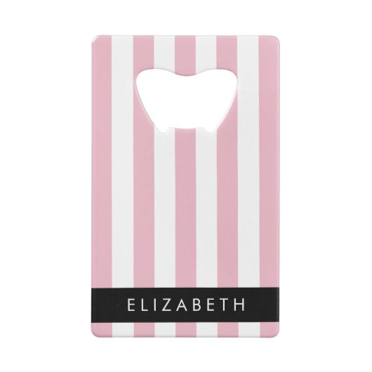 Roze strepen, streeppatroon, lijnen, Jouw naam Creditkaart Flessenopener (Achterkant)