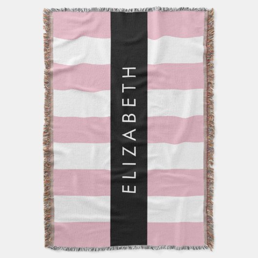 Roze strepen, streeppatroon, lijnen, Jouw naam Deken (Voorkant Verticaal)