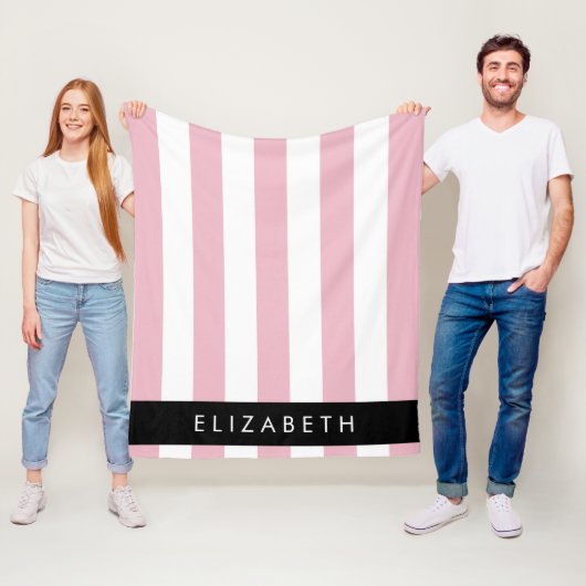 Roze strepen, streeppatroon, lijnen, Jouw naam Fleece Deken (In situ)