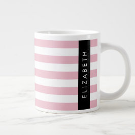 Roze strepen, streeppatroon, lijnen, Jouw naam Grote Koffiekop