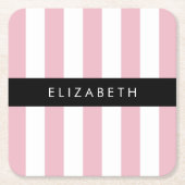 Roze strepen, streeppatroon, lijnen, Jouw naam Kartonnen Onderzetters (Voorkant)