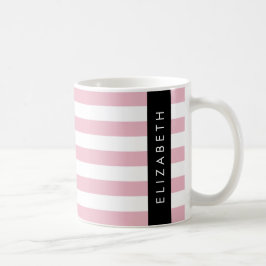 Roze strepen, streeppatroon, lijnen, Jouw naam Koffiemok