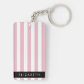 Roze strepen, streeppatroon, lijnen, Jouw naam Sleutelhanger (achterkant)