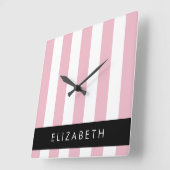 Roze strepen, streeppatroon, lijnen, Jouw naam Vierkante Klok (Hoek)