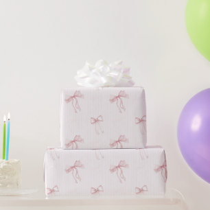 Roze Strepen Strikken Verjaardag Cadeaupapier