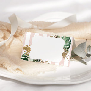 Roze strepen tropische plm strand chique bruiloft plaatskaartje