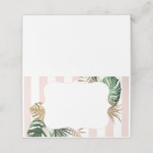 Roze strepen tropische plm strand chique bruiloft plaatskaartje (Buitenkant ongevouwen)