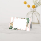 Roze strepen tropische plm strand chique bruiloft plaatskaartje (Voorkant)