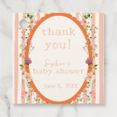 Roze Strepen Tuin Bloemen Baby shower Bedankjes Labels (Voorkant)
