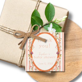 Roze Strepen Tuin Bloemen Baby shower Bedankjes Labels