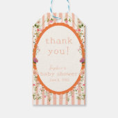 Roze Strepen Tuin Bloemen Baby shower Cadeaulabel (Voorkant)