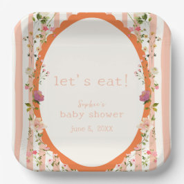 Roze Strepen Tuin Bloemen Baby shower Papieren Bordje