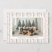 Roze Strepen Vakantie Behang Foto Kerstkaart (Voorkant)