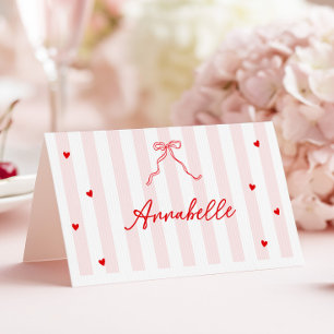 Roze Strepen Valentijnsdag Tafel Naamkaart  Kaart